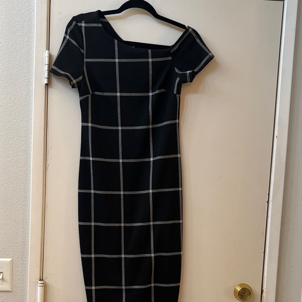 The Vanity Room Black and Gray Grid Midi Dress